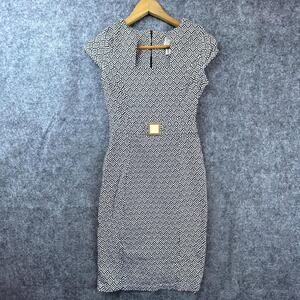 Vintage Pyramide Dress Womens M Black White Faux Belt Career Office Chic 90s Y2K